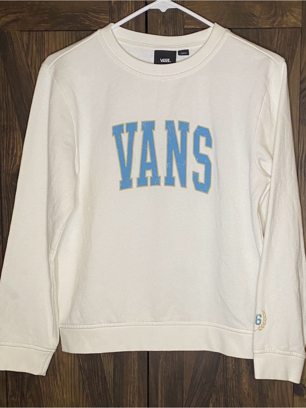 Vans Cream Sweatshirt with Light Blue Logo